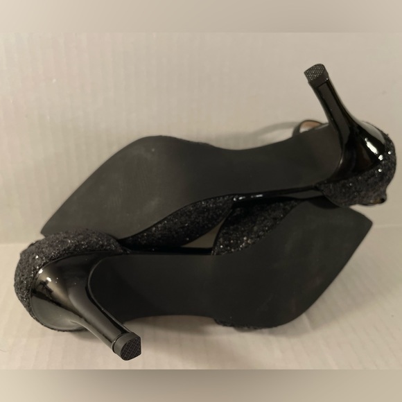 RIBONGZ Women's Black Sparkly High Heels Ankle Strap Shoes, Size 8 - Picture 3 of 5